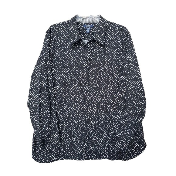 Chaps No Iron 100% Cotton Black Polka Dot Long Sleeve Button-Up Shirt Size 3X - Picture 1 of 7